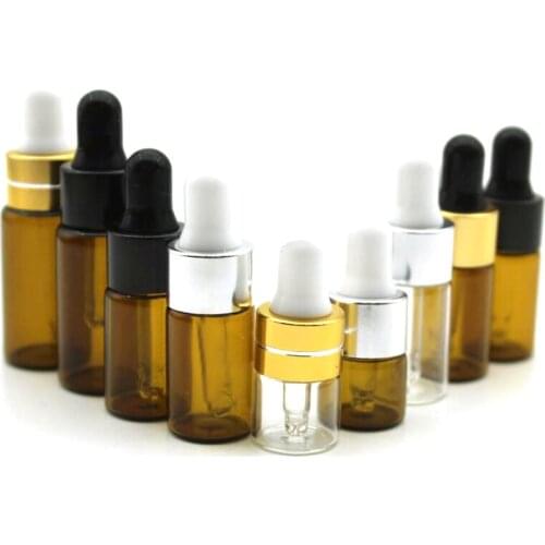 100pcs/lot Empty essential oils bottle 1ml 2ml 3ml 5ml with dropper Amber Glass Dropper bottle Mini essential Oil Portable