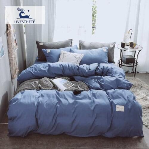 Liv-Esthete Luxury Dark Blue Bedding Set Soft Home Duvet Cover Flat Sheet Double Queen King Adult Bed Linen Bed Sheet As Gift