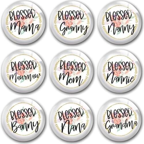 Handmade Thanksgiving Blessed Family Mama Nana Round Photo Glass Cabochons Demo Flat Back DIY Jewlery Making Findings Accessory