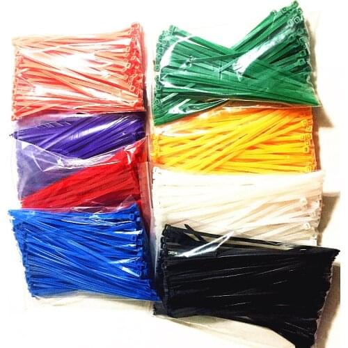 100pcs/bag 8 colors 5mmx200mm Self-Locking Nylon Wire Cable Zip Ties Cable Ties White Black red multicolor Fasten Cable