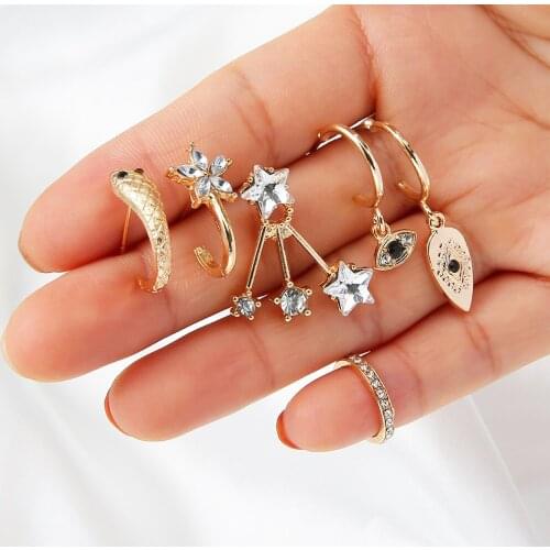 Little Star 6 Pcs/set Earrings Evil Eyes Woman Personalized Earring 2021 New Trend Boho Harajuku Ear Jewelry Female Retro Jewdy