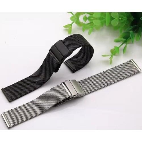Mesh Milanese Loop Watchbands 16mm 18mm 20mm 22mm 24mm Silver Black Bracelet Wrist Watch Band Strap Deployment clasp