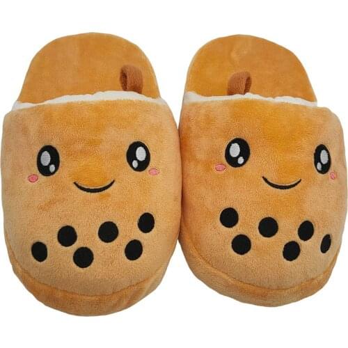 Cute Bubble Tea Plush Slippers Stuffed Cartoon Body Cup Shaped Shoes Super Soft Realistic Lifelike Plush Food Adult Slippers