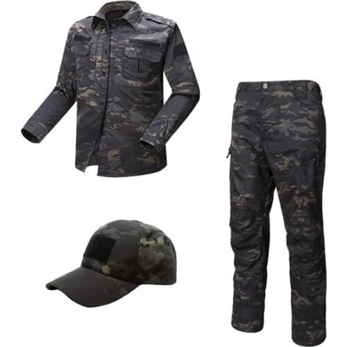 Multicam Black Tactical Camouflage Military Uniform Clothes Suit Men US Army clothes Military Combat Shirt + Cargo Pants +Hat