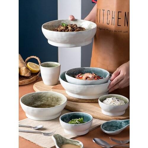 Creative Japanese Rice Bowl Shallow Mouth Ramen Bowl Ceramic Dessert Bowl Home Fruit Salad Bowl Creative Personality Tableware