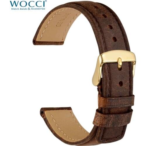 WOCCI Vintage Brown Leather strap 18mm 20mm 22mm for Men Women Replacement Watchband Watches Bracelet Gild Buckle