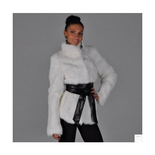 Womens Long Section Black And White Faux Mink Fur Jackets With Belt Casual Winter Fur Jackets Plus Size Female Fur Coats Cj79