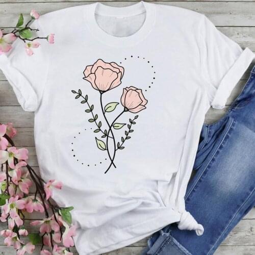 Women Graphic 90s Flower Floral Cute Trend Cartoon Summer Fashion Print Short Sleeve Female Clothes Tops Tees Tshirt T-Shirt