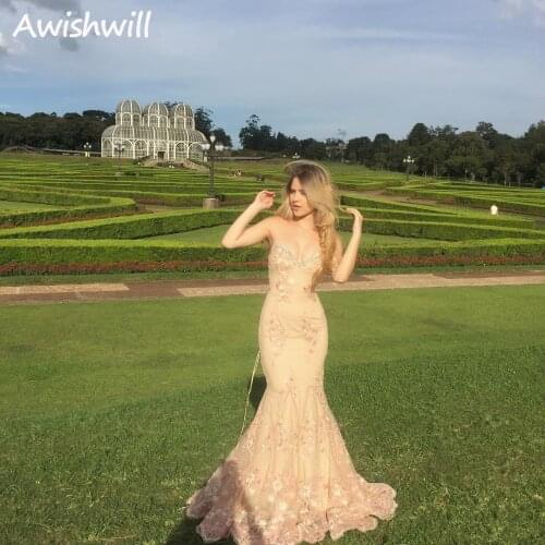 Fashion Sweetheart Crystals Beaded Necking Long Prom Dresses Lace Flowers Appliques Mermaid Prom Evening Gowns