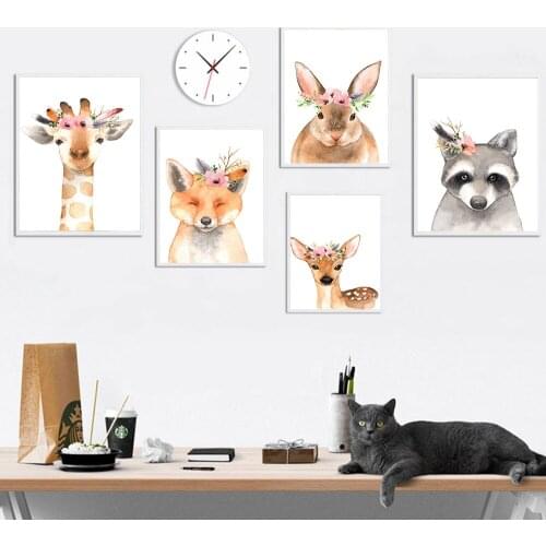 Giraffe Bunny Fox Animal Posters and Prints Canvas Art Painting Wall Art Nursery Decorative Picture Nordic Style Kids Decoration