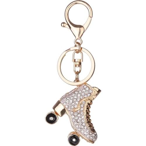 1 Piece Creative Simulation Diamond luxury Inline Skates Key Chain Ring for Skating Accessories Stainless Steel Gift Women Girls