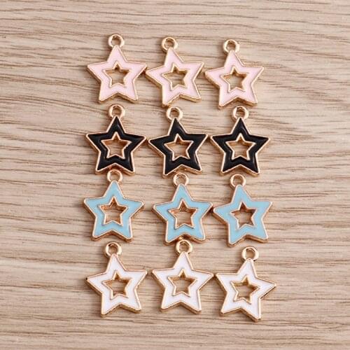 10pcs 13*15mm Fashion Hollow Star Charms for Necklaces Pendants Earrings 4 Color Enamel Charms Accessories DIY Jewelry Crafting