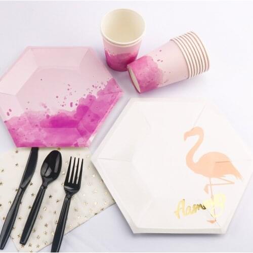 10pcs Disposable Paper Plate Cup Straw Set Birthday Party Supplies Wedding Engagement Paper Tableware