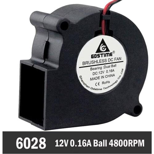 100 Pieces Gdstime 12V ball bearing 60mm x 28mm dc brushless turbo blower cooler fan industry cooling fan 60mm 6cm centrifugal