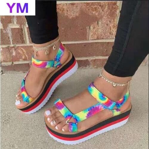 2021 Hot Sell Summer Sandals Women Wedges Platform Ladies Candy Color Casual Strap Cross Plus Size 35-43 Zapatillas Mujer Casa
