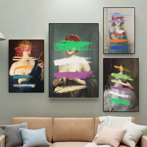 Abstract Oil Painting Naked Woman Wall Art Retro Illustration Posters and Prints Pictures for Living Room Decoration