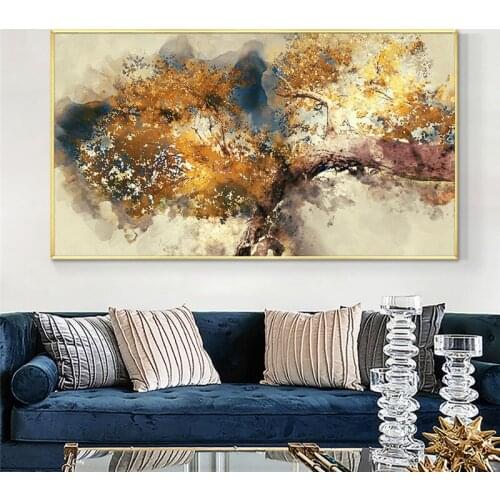 Abstract Textured Brown Trees with Yellow Leaves Diamond Painting Modern Wall Art Painting Mosaic diamond embroidery Sale