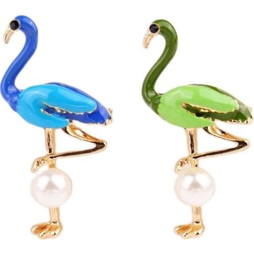 TODOX Brooch New Fashion gold Zinc Alloy colorful crystal exquisite cute crane bird pearl pins garment accessory wedding party