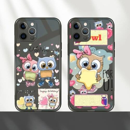 Cute Owl Lover Cartoon Phone Case For iPhone 12 11 8 7 mini pro X XS XR MAX Plus Black Transparent Cover