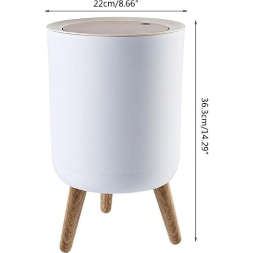 Wooden Trash Can with Lid Press Garbage Rubbish Bin High Foot Waste Container Organizer X6HD