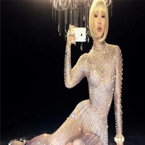 F60 Catwalk disco performance stage show jumpsuit dj wears bar bodysuit club dress ballroom pole dance costumes full diamonds