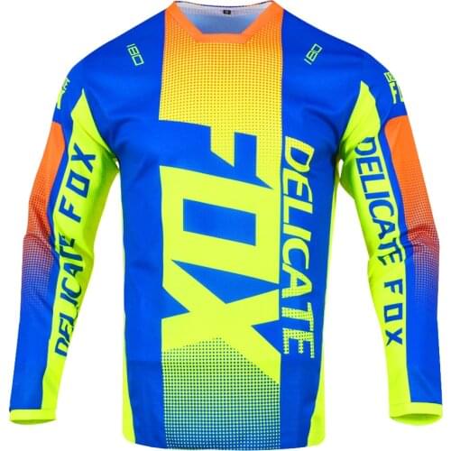 2021 Delicate Fox 180 Oktiv Adult Jersey Motocross Racing Dirtbike ATV MTB DH Off Road Cycling Blue Yellow Shirt
