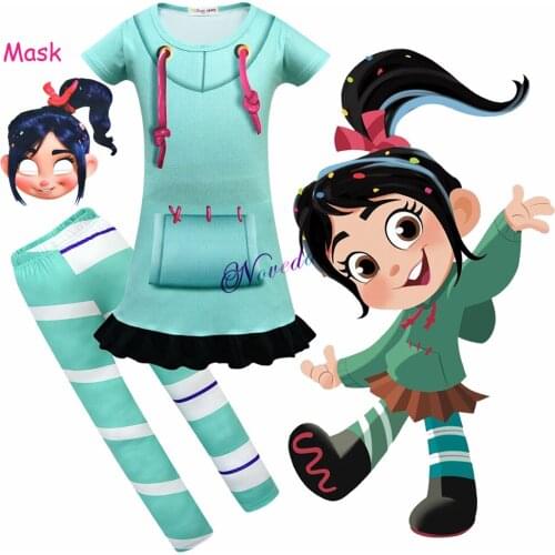 Wreck It Ralph 2 Vanellope Von Schweetz Cosplay Costume Ralph Breaks The Internet Princess Halloween Birthday Party Dress Girls