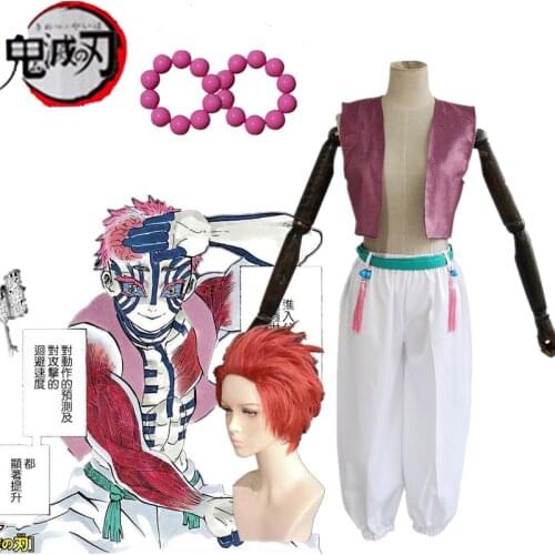 Anime Demon Slayer: Kimetsu no Yaiba Akaza Komaji Cosplay Costume+cosplay red wigs for Halloween party Costumes custom-made