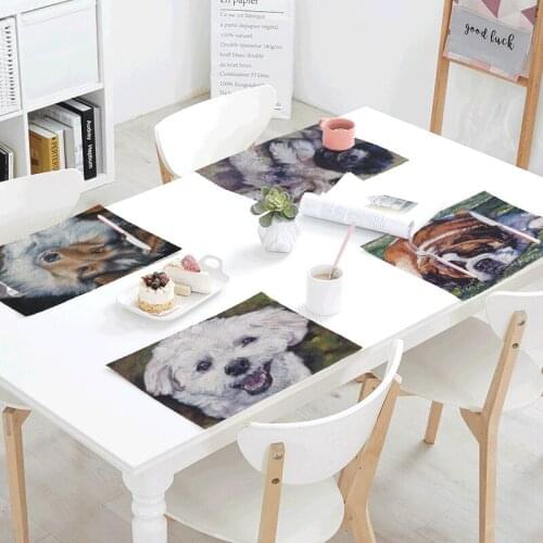 42x32cm Cuteness Schnauzer Printed Table Mat Table Napkins For Wedding Table Placemat Husky Table Flag Kitchen Decor Tablecloths