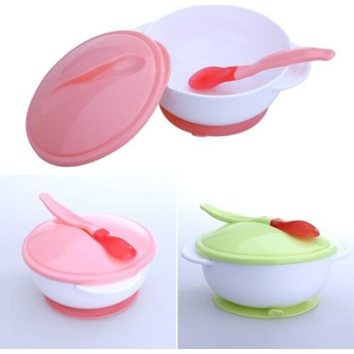Infant Baby Feeding Bowl With Sucker + Temperature Sensing Training Spoon Baby Suction Bowl Tableware Set Kids Food Bowl Dishes
