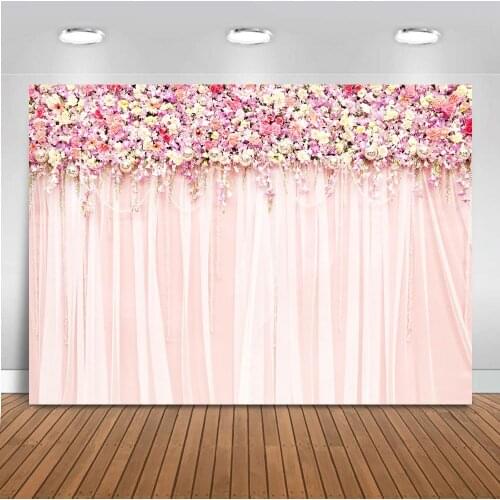 Mocsicka photography backdrops wedding party pink floral Flower wall curtains love Bridal shower photo studio photocall boda