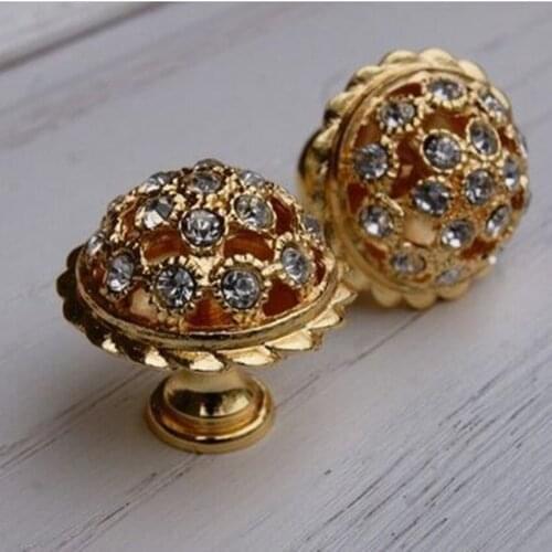 Fashion Deluxe Glass Diamond Furniture Knob 24K Gold Drawer Kitchen cabinet Knob K9 Crystal Dresser Cupboard Door Handle Knob