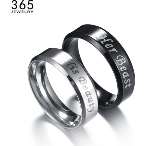 Trendy Stainless Steel Letters Engagement Couple Rings Wedding Finger Rings For Women Men Drop Shipping