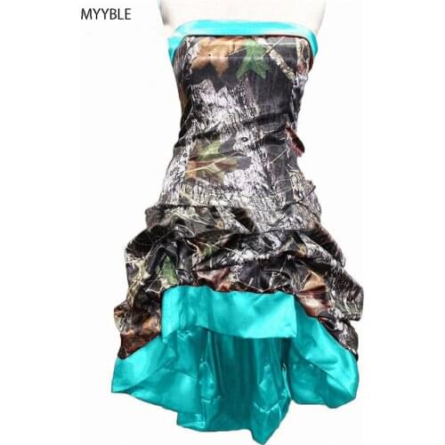 MYYBLE 2020 Hi-Lo Camouflage Bridesmaid Dresses Plus Size Wedding Party Gown Maid of Honor Camo Hi-Lo Prom Dress