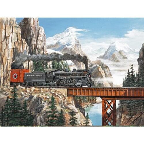 Train mountain bridge scenery DIY Diamond Painting Kit Diamond cross Stitch Rhinestone Mosaic Painting Hall Hanging Murals