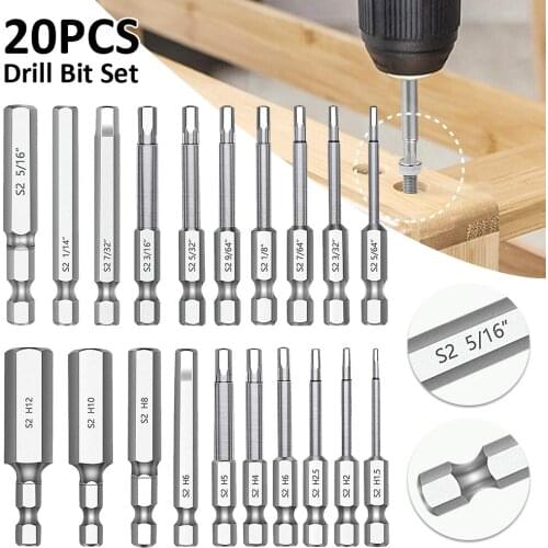 20pcs Hex Head Allen Wrench Drill Bit Set Steel Quick Release Shank Magnetic Screwdriver Screw Power Drilling Tool Accessories