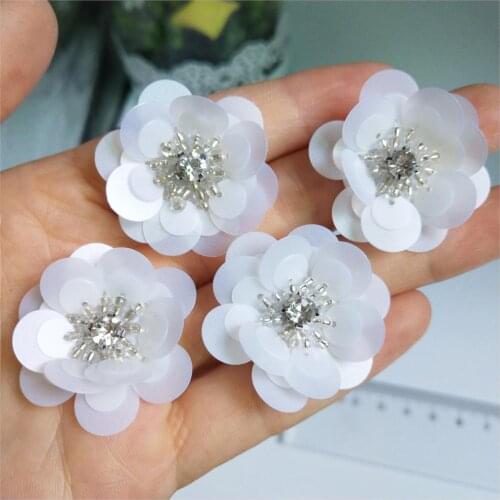 10pcs/lot Sequins Flowers 30mm Handmade Sewing Flat Back Patches DIY Wedding Crafts Shoes Bags Garment Accessory Matte White