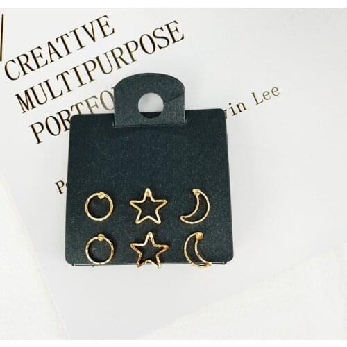New Fashion Simple Gold Color Alloy Round Sun Star Moon Stud Earrings Set for Women Charming Jewelry Party Gift