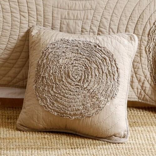 Creative Applique Cushion Cover Embroidered 100% Cotton Quilted Hold Pillow Car Sofa Cushion+Core Gift White Champagne