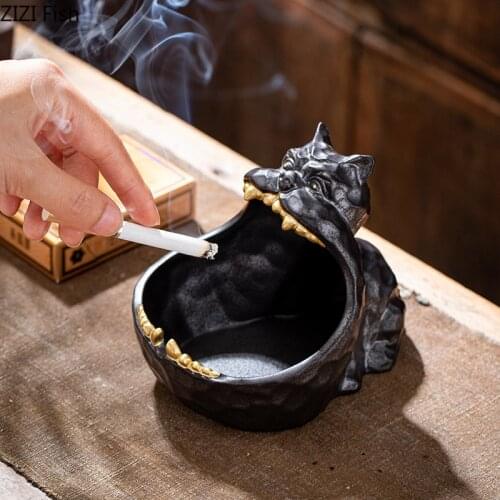 Creative Cute Animal Dog Ashtray Art Household Ceramic Living Room Large Capacity Portable Ashtray Home Decor Gift for Boyfriend