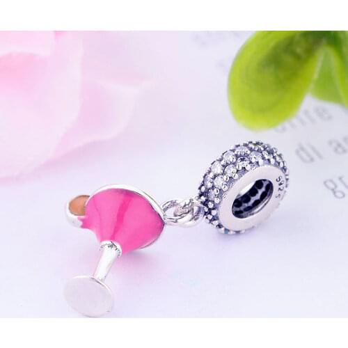 Fit Original Pan Charm Bracelet 925 Sterling Silver Orange Food Drink Cocktail Cup Bead Pendant Jewelry Making Berloque