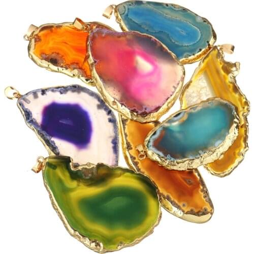 10pc Natural Onyx Charms Pendants Multi Colorful Slice Irregular Natural Agat Crystal Stone Quartz Pendant DIY Fit Necklaces