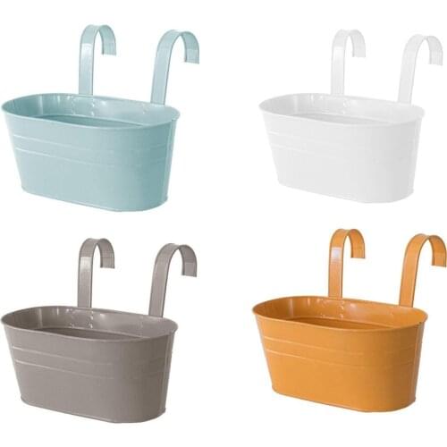 Hanging Flower Pots Tin Flowerpot With Detachable Hook 4pcs/set 4pcs For Railing Garden Home Decoration Iron Plant Planter