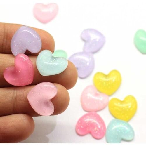 Assorted Glitter Resin Heart Cabochons Bling Valentines Day Heart Cabs Flatback Resin Glitter Heart Embellishment han