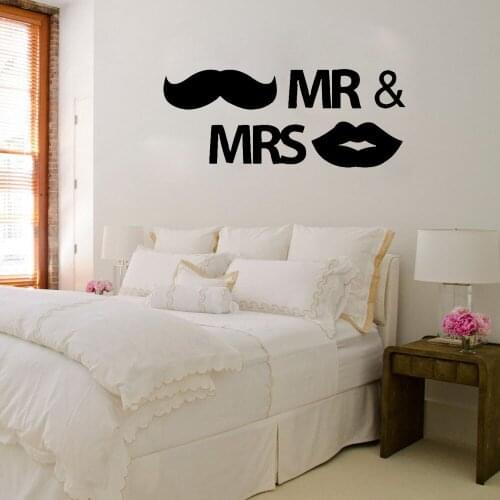 Romance Wall Decals Quotes Mir Mrs Art Wall Stickers For Bedroom Home Decoration Lip Beard Pattern Wallpaper Removable B196