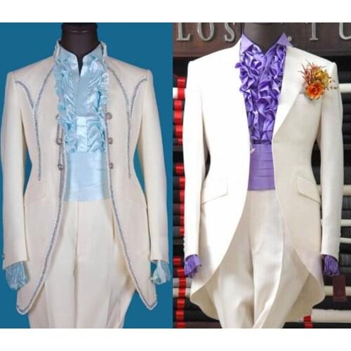 Singer star style stage clothing men uxedo suit set with pants 2020 mens wedding suits costume Europe palace formal dress white