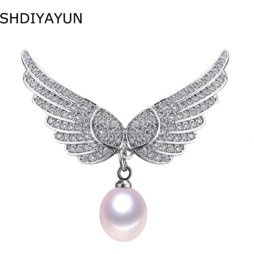 SHDIYAYUN 2019 New Big Sale Pearl Brooch For Women Noble Wing Brooches Pins Natural Freshwater Pearl Fine Jewelry High Quality