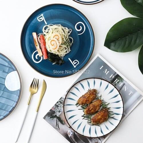 Japanese Style Hand-painted Ceramic Steak Western Food Plate Retro Personality Dessert Fruit Disc Household Art Tableware Plate