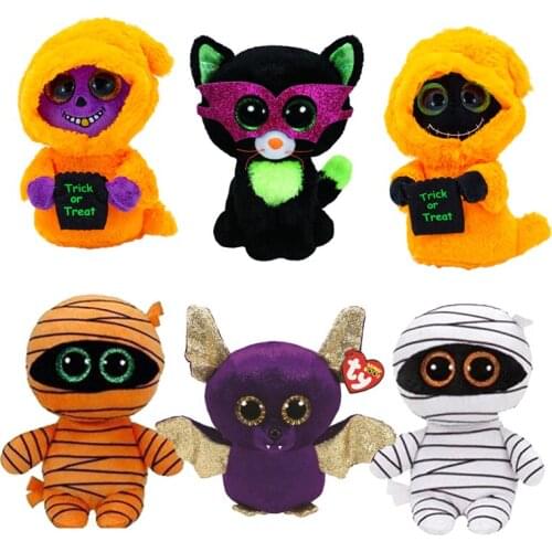 Ty Beanie Boos Big Eyes Soft plush Doll Halloween Series Toys Bat Spider Cat Mummy Reaper Animal Child Gift 15CM