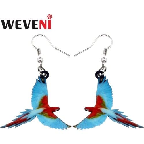 WEVENI Acrylic Flying Red-and-green Macaw Parrot Bird Earrings New Long Dangle Drop Tropic Animal Jewelry For Women Girls Female